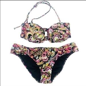 Victoria’s Secret bright halter top floral bikini two piece swimsuit size small